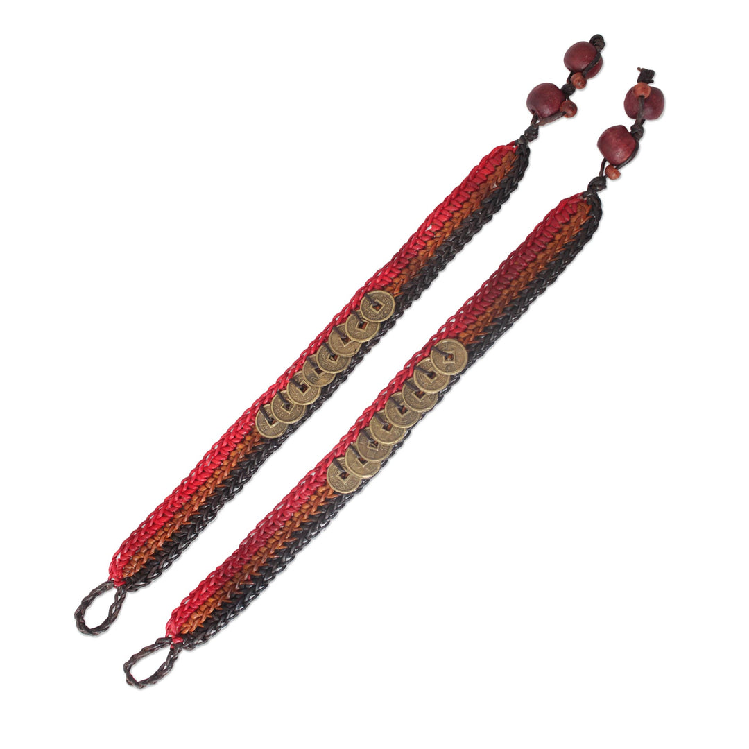 Good Fortune Brass Wristband Bracelets (Pair) - Cinnamon Coins