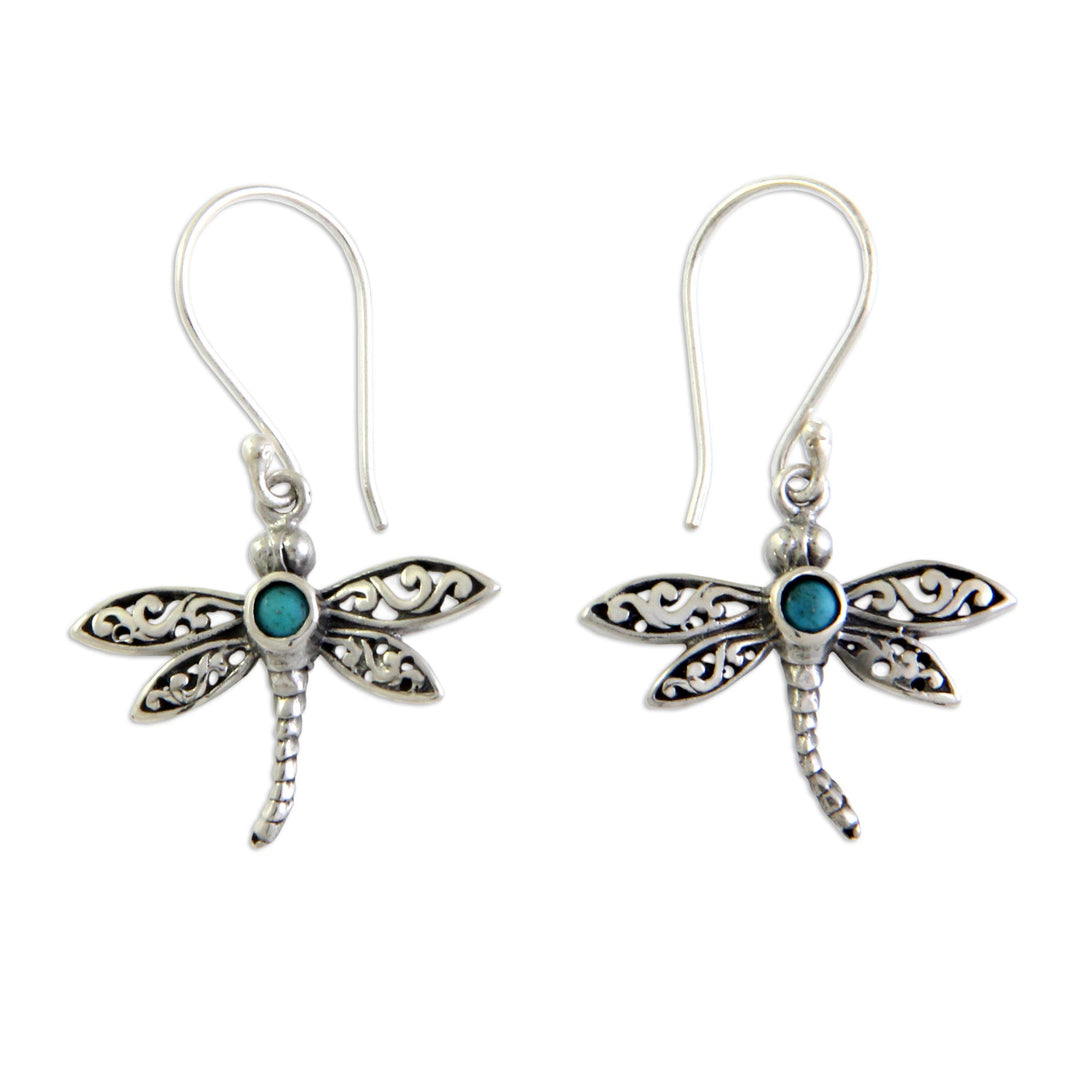 Reconstituted Turquoise and Silver Earrings - Enchanted Dragonfly