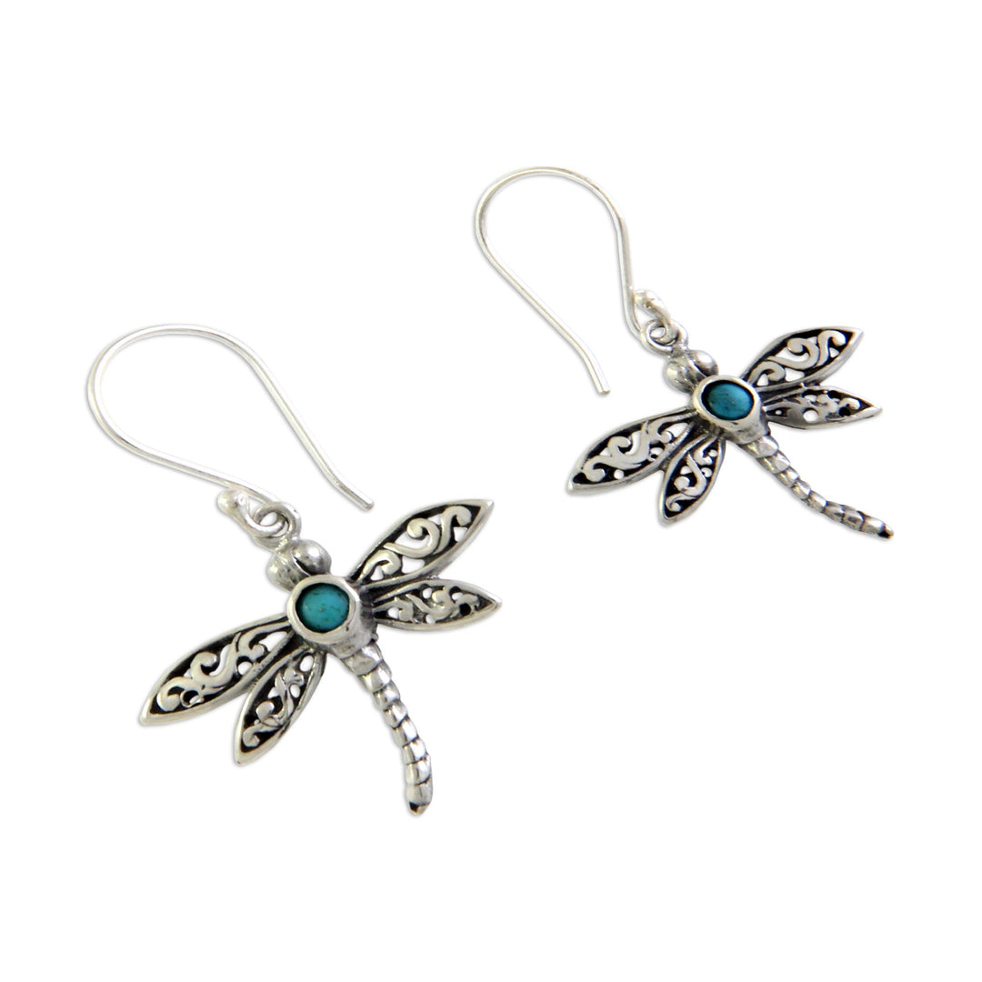 Reconstituted Turquoise and Silver Earrings - Enchanted Dragonfly
