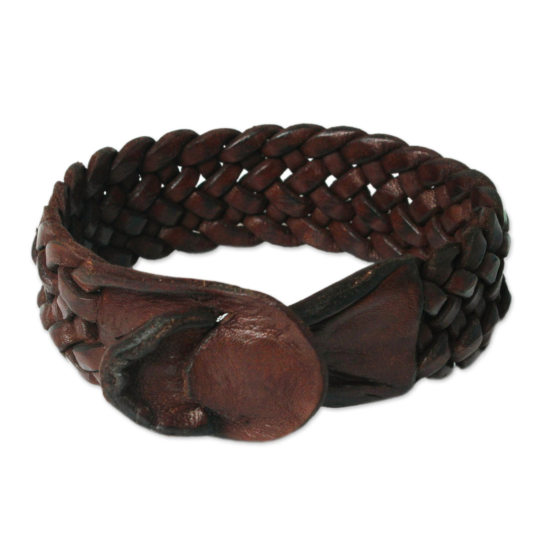 Handmade Unisex Leather Wristband Bracelet - Bangkok Weave