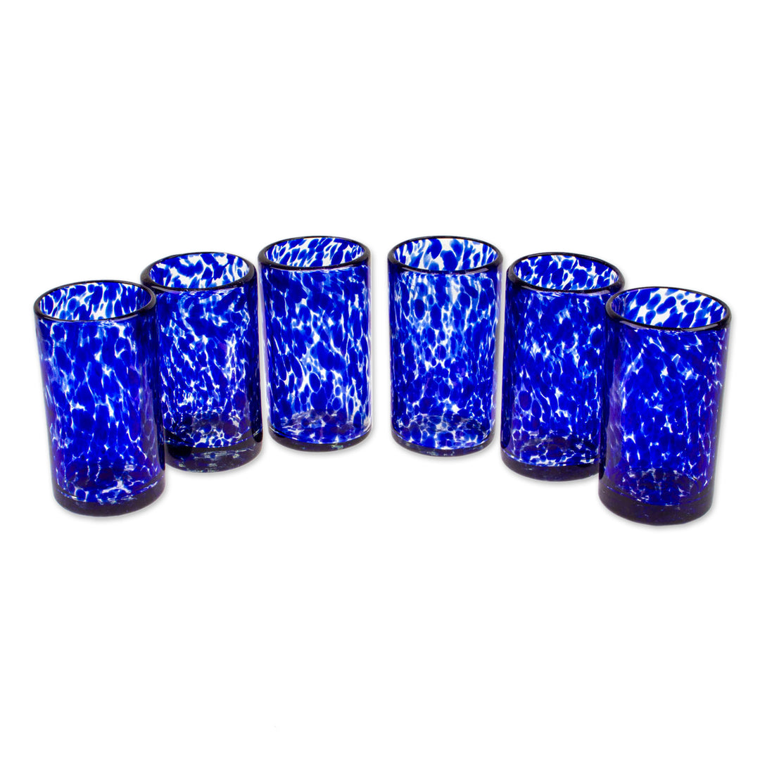Handmade Handblown Recycled Juice Glasses (Set of 6) - Deep Blue
