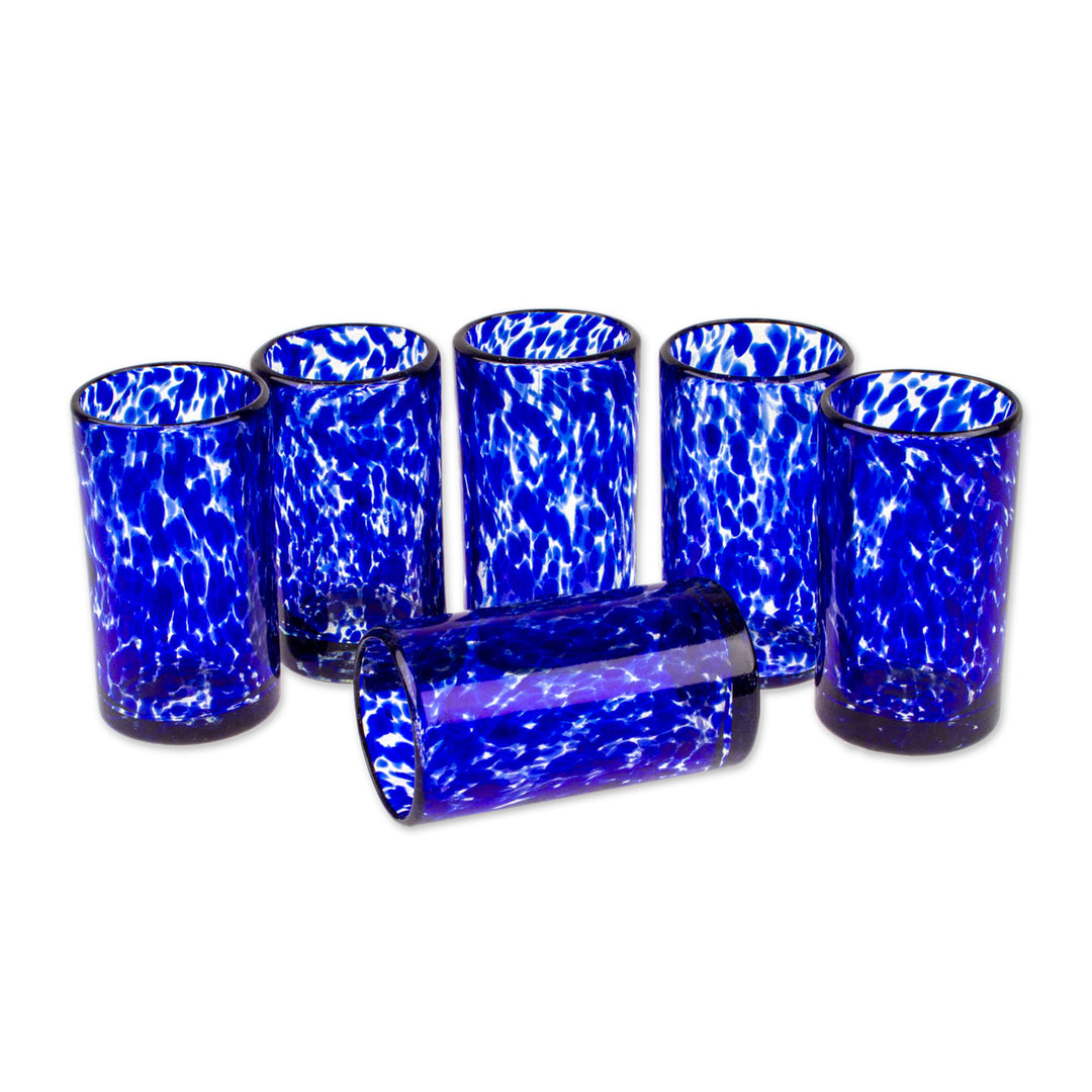 Handmade Handblown Recycled Juice Glasses (Set of 6) - Deep Blue