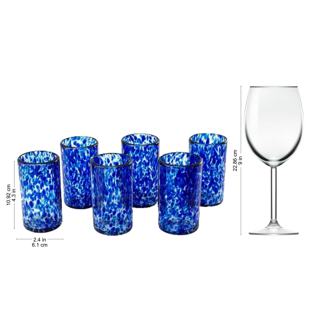 Handmade Handblown Recycled Juice Glasses (Set of 6) - Deep Blue
