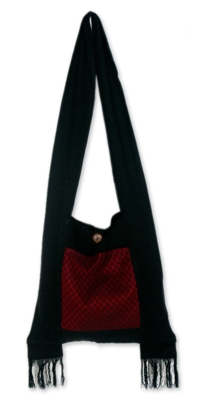 Cotton Sling Handbag from Thailand - Crimson Lotus