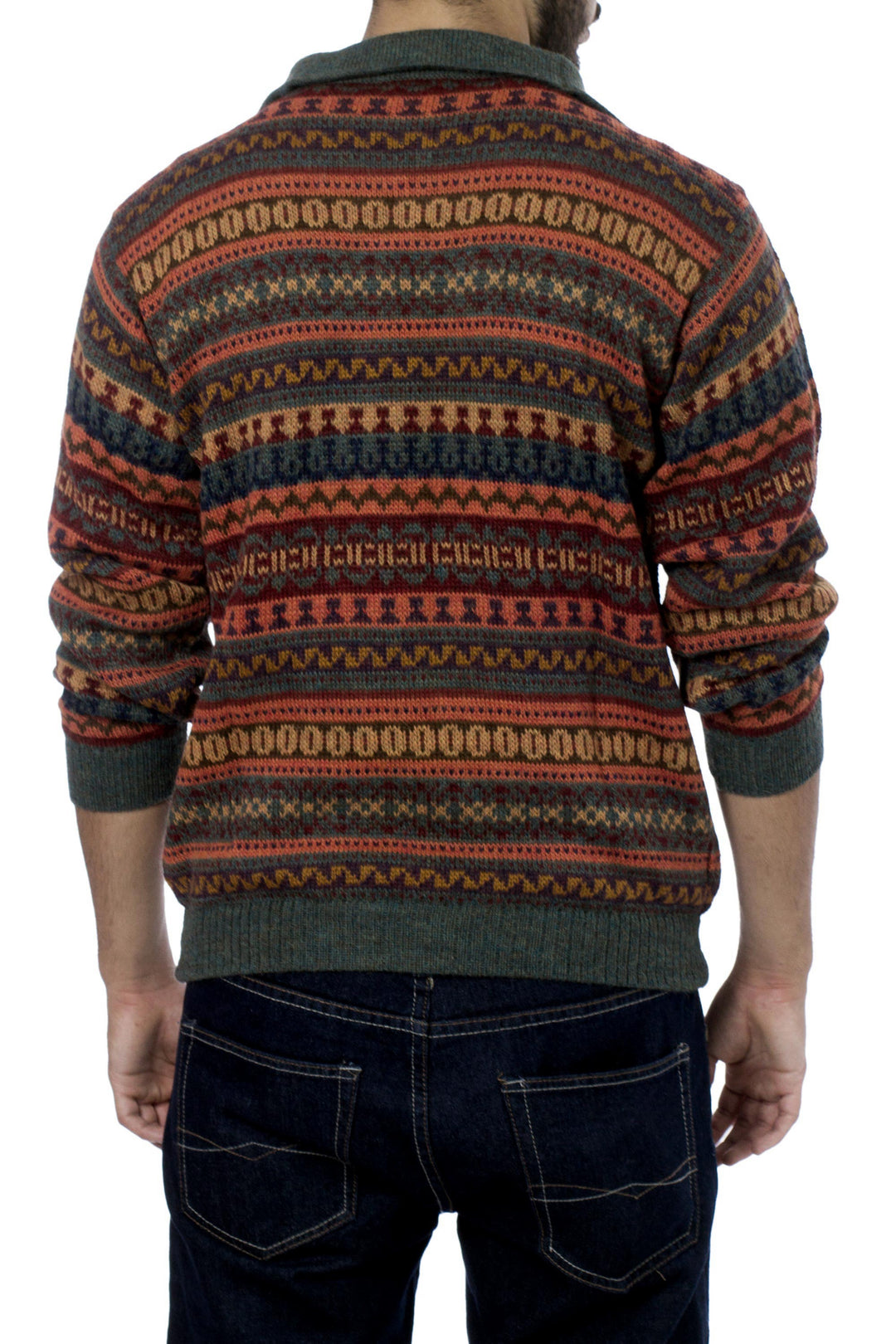 Men's Fair Trade Alpaca Art Knit Pullover Sweater - Mountain Sunset