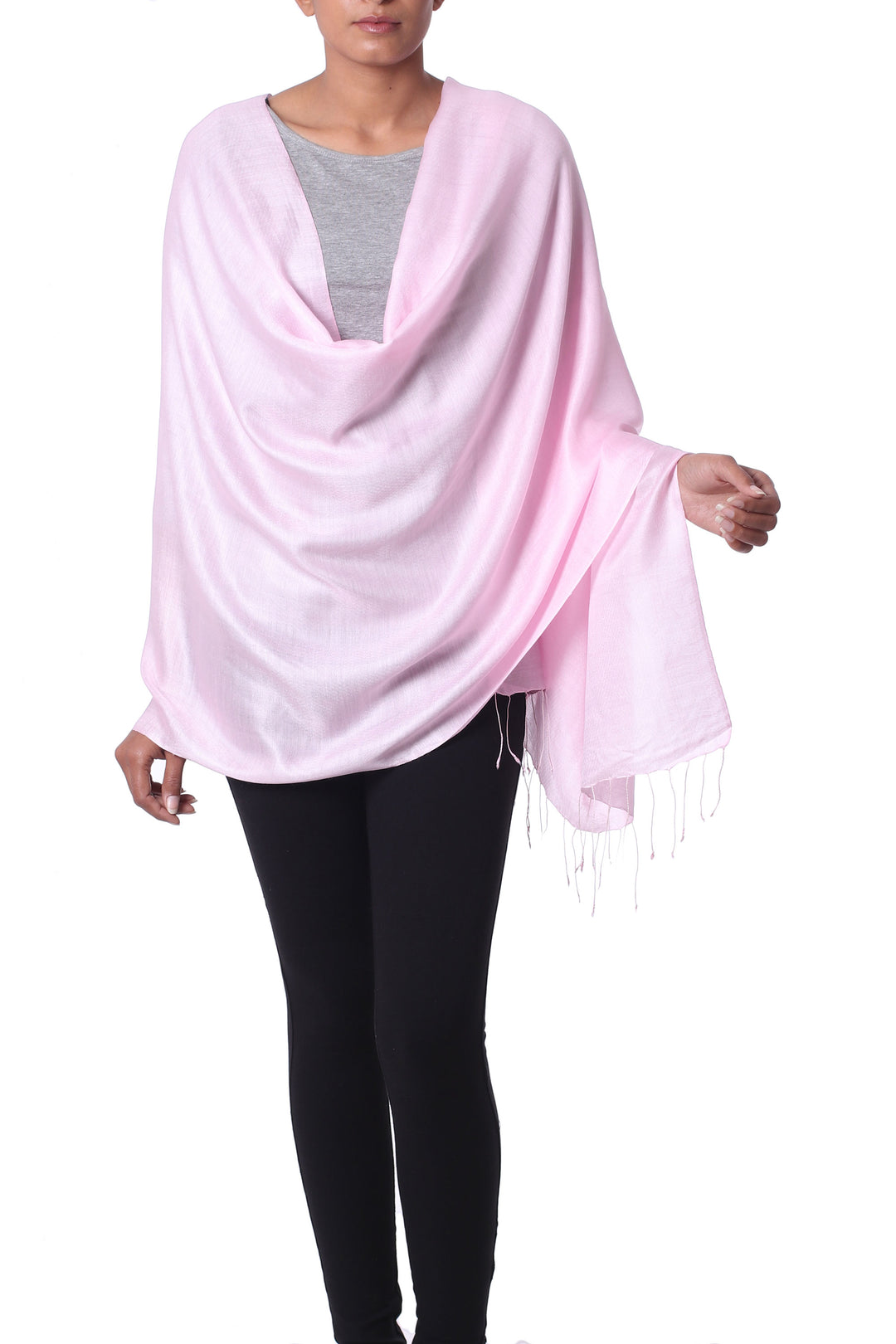 Fair Trade Pale Pink 100% Silk Shawl Wrap India - Rose Blush