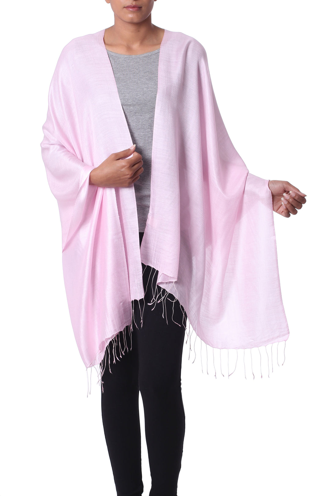 Fair Trade Pale Pink 100% Silk Shawl Wrap India - Rose Blush
