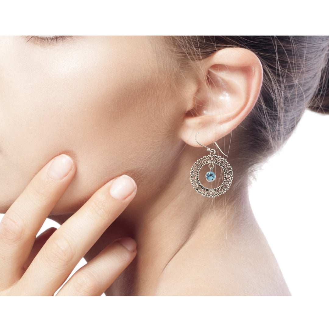 Indonesian Sterling Silver and Blue Topaz Earrings - Radiant Halo