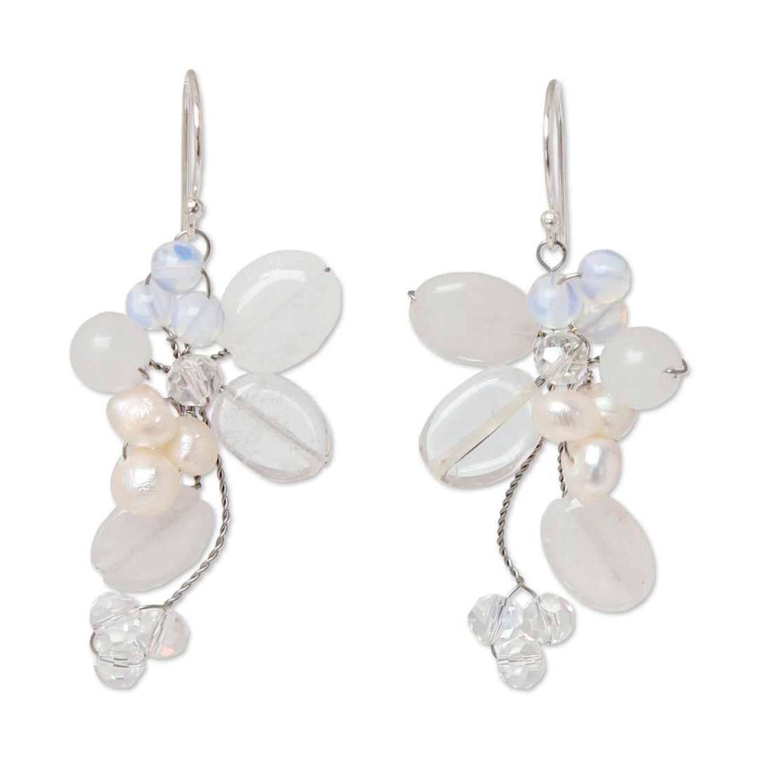 Pearl and Quartz Dangle Earrings - Radiant Bouquet