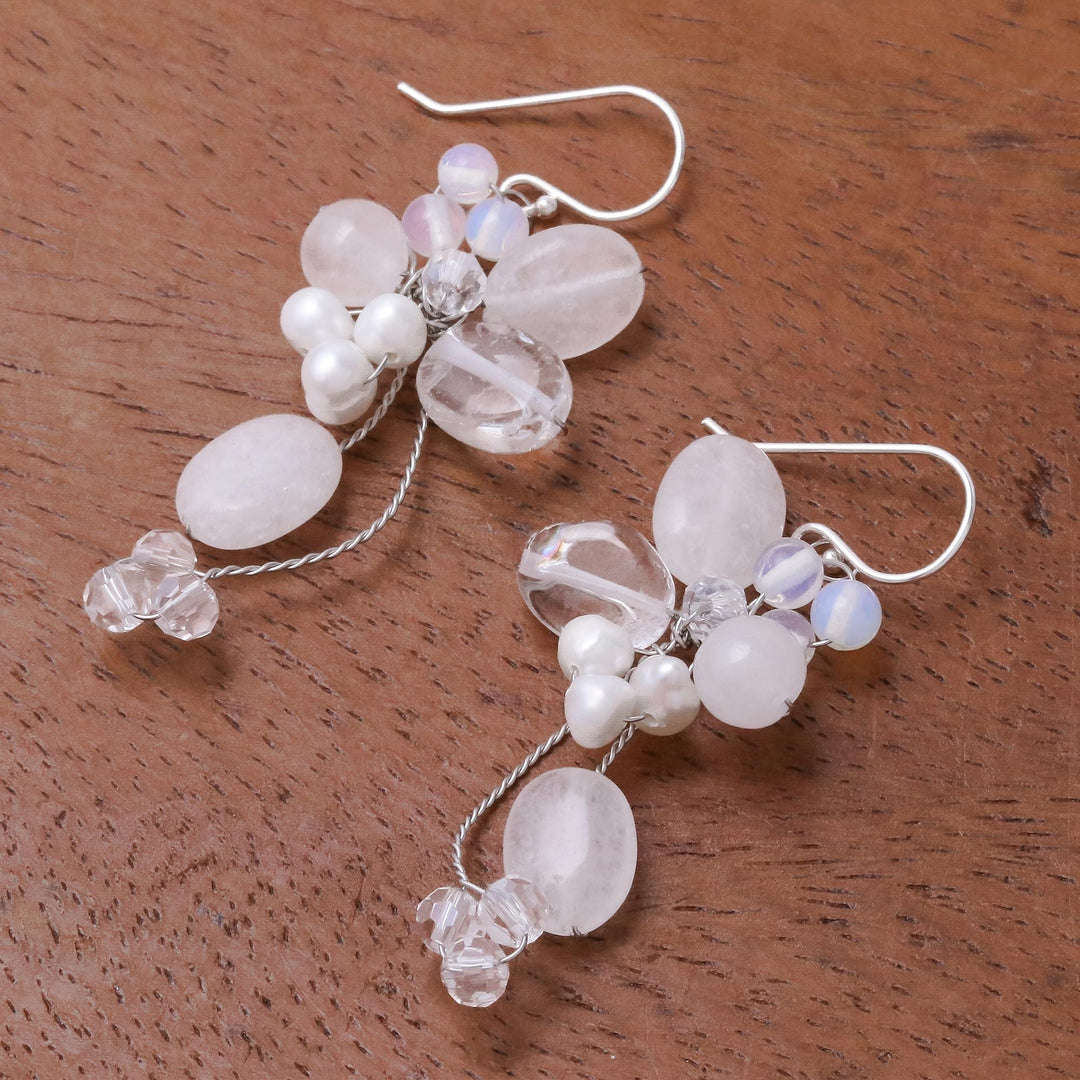 Pearl and Quartz Dangle Earrings - Radiant Bouquet