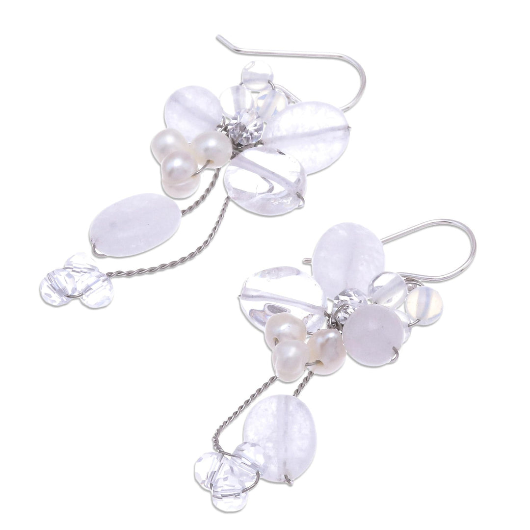 Pearl and Quartz Dangle Earrings - Radiant Bouquet
