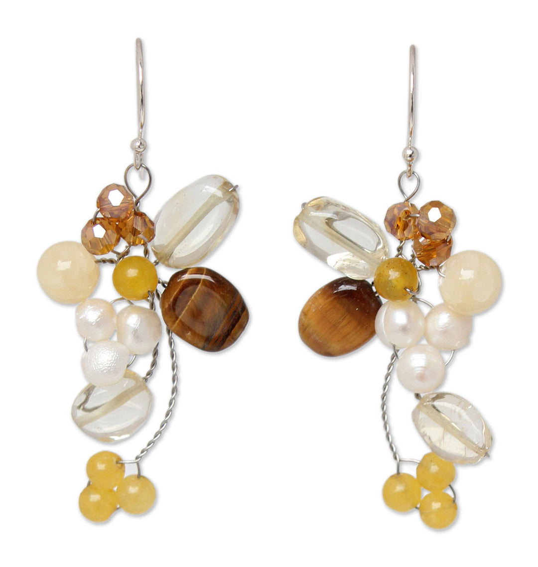 Handcrafted Citrine and Tiger's Eye Beaded Earrings - Radiant Bouquet