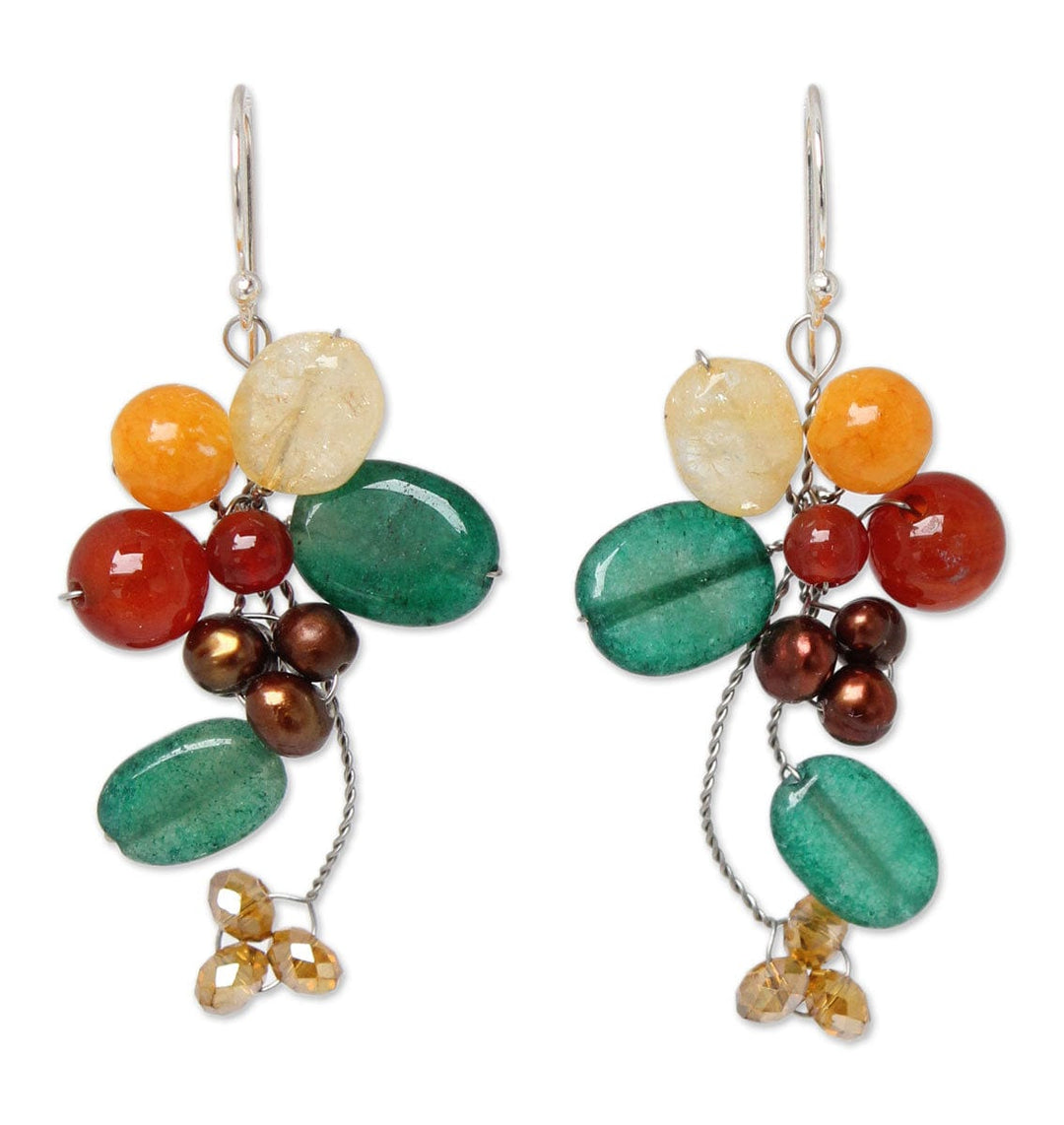 Carnelian and Citrine Dangle Earrings - Radiant Bouquet