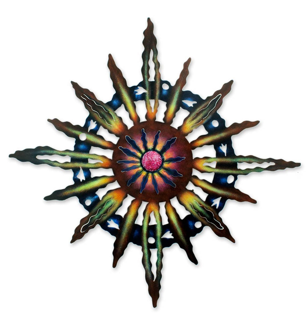 Hand Crafted Steel Wall Art from Mexico - Psychedelic Sun