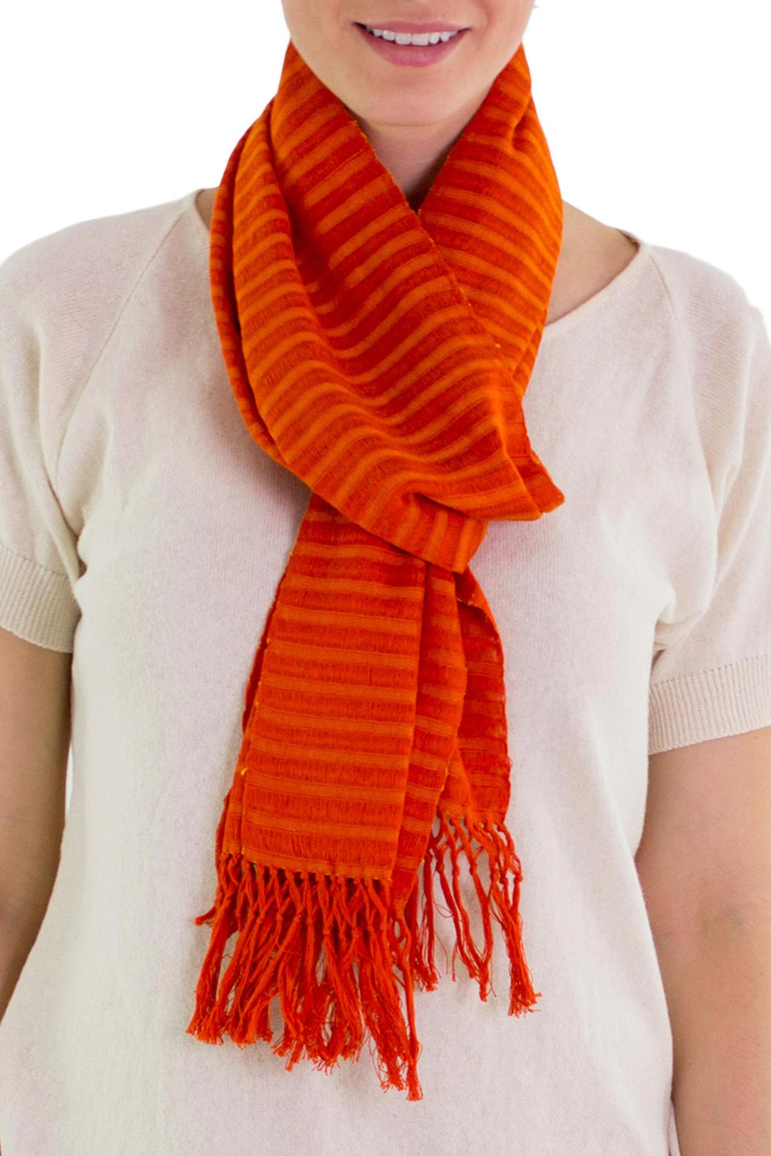 Unique Orange Cotton Scarf - Citrus Fantasy