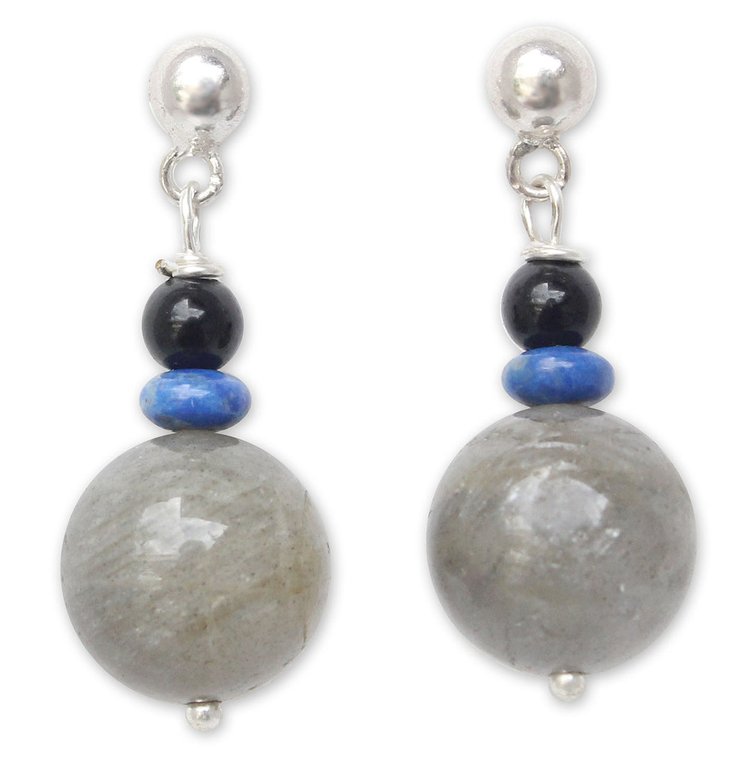 Labradorite and onyx dangle earrings - Neptune's Queen