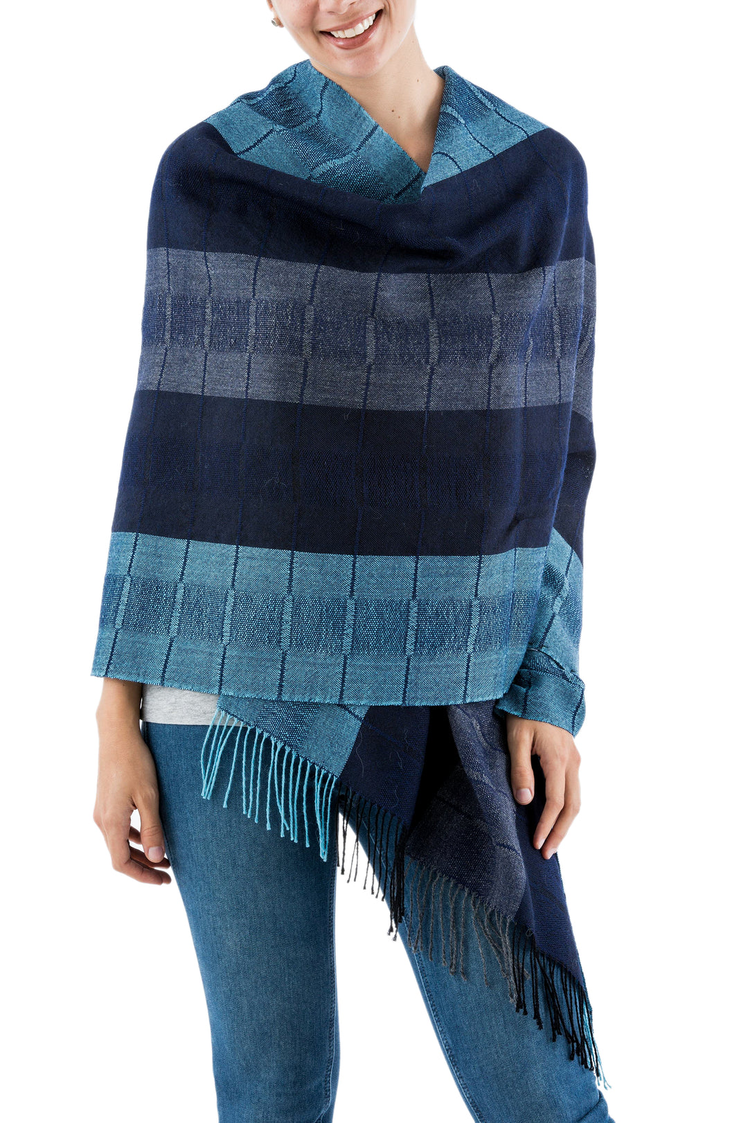 Alpaca Wool Patterned Shawl - Huancayo Blues