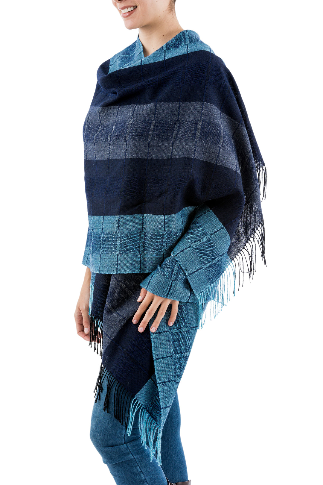 Alpaca Wool Patterned Shawl - Huancayo Blues