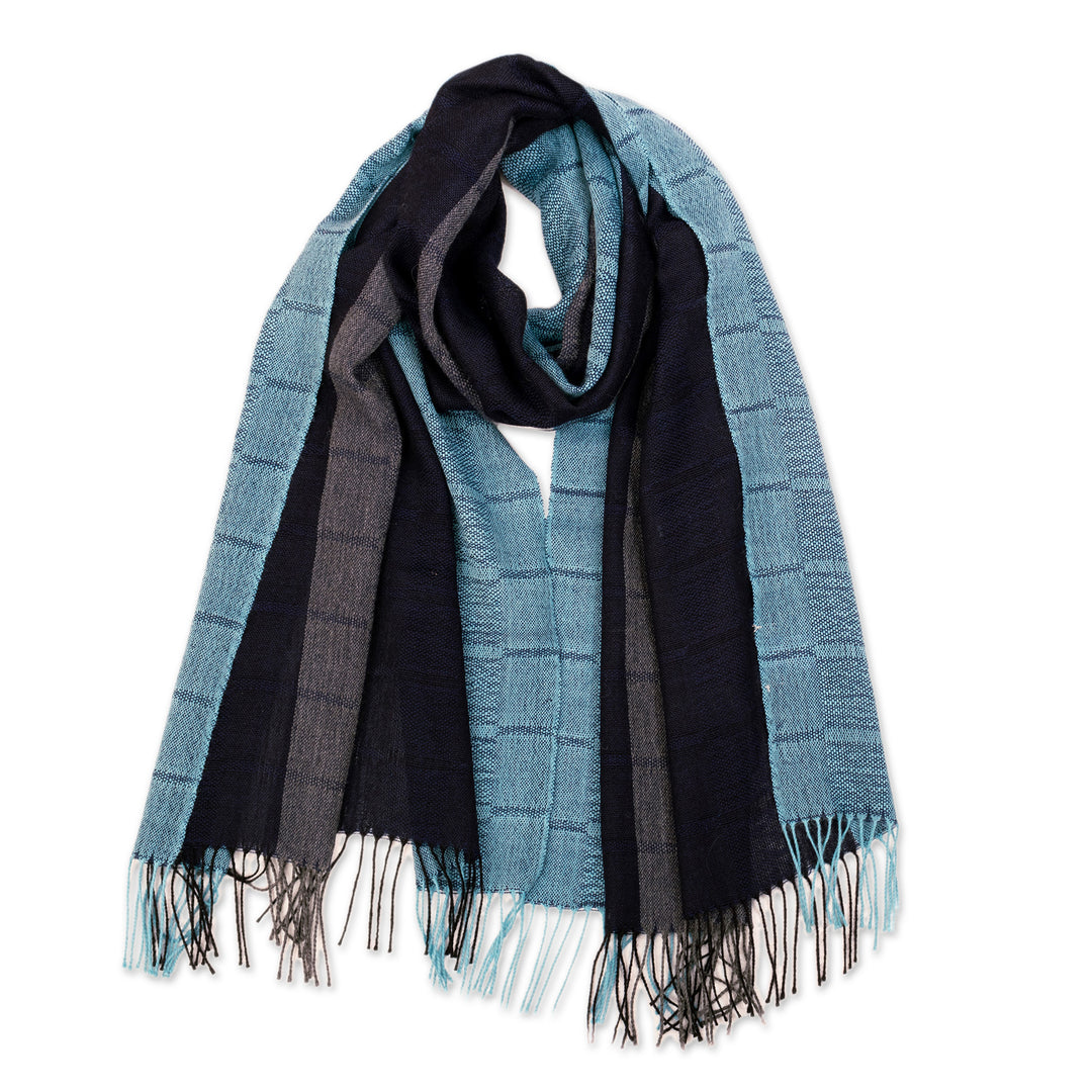 Alpaca Wool Patterned Shawl - Huancayo Blues