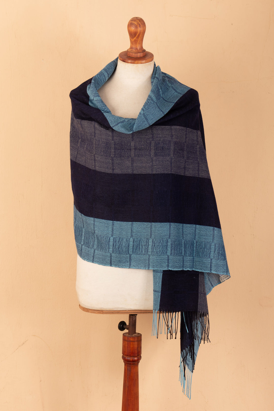 Alpaca Wool Patterned Shawl - Huancayo Blues