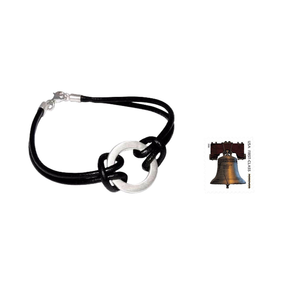 Sterling Silver Leather Wristband Men's Bracelet - Harvest Moon