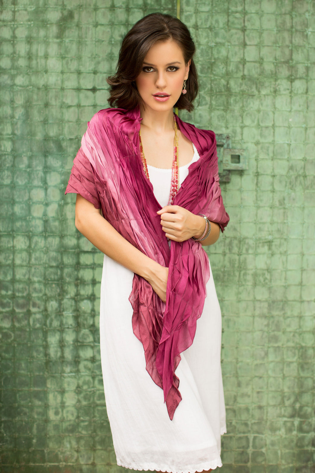 Pleated Ombre Silk Scarf - Rose Magnificence