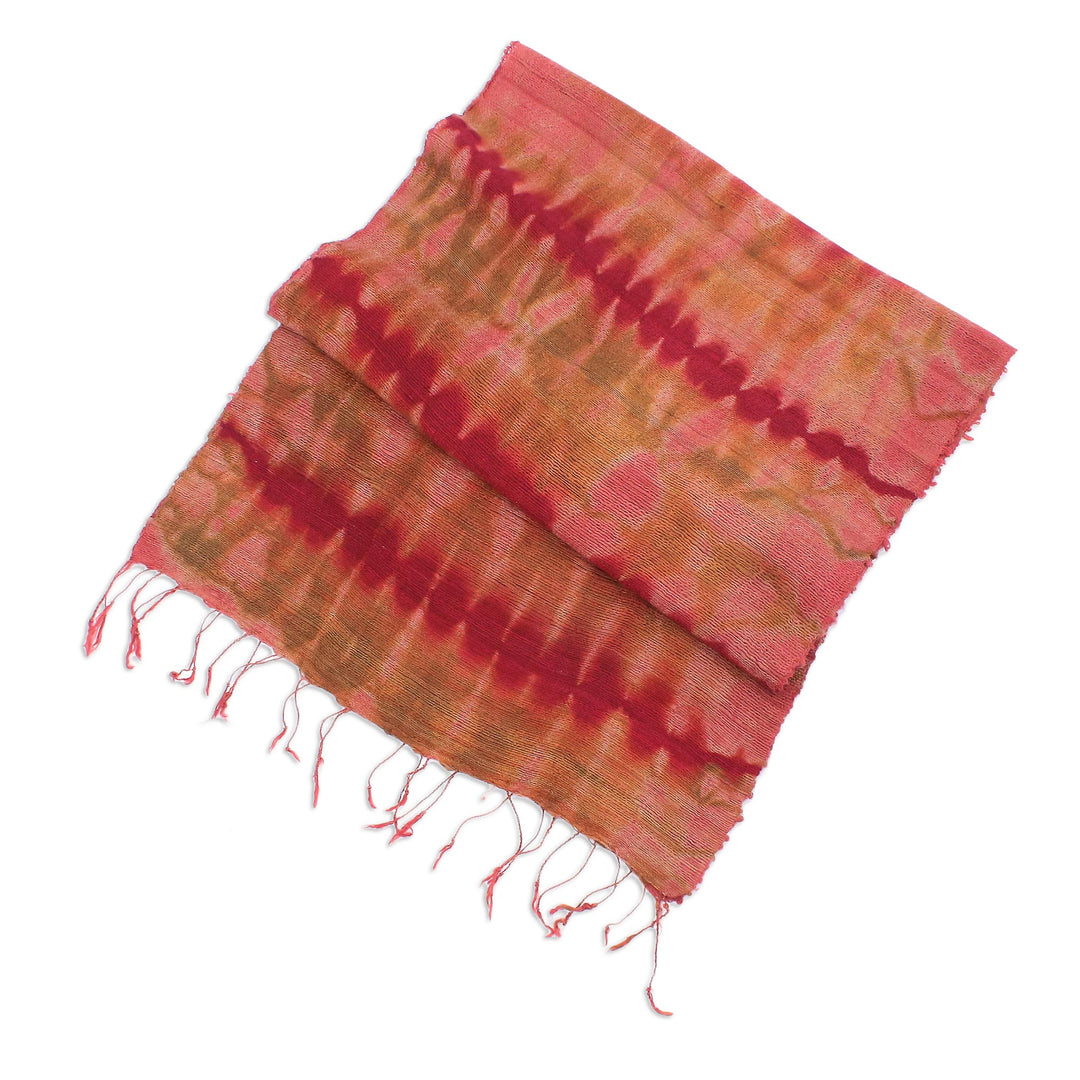 Unique Silk Scarf from Thailand - Crimson Wilderness