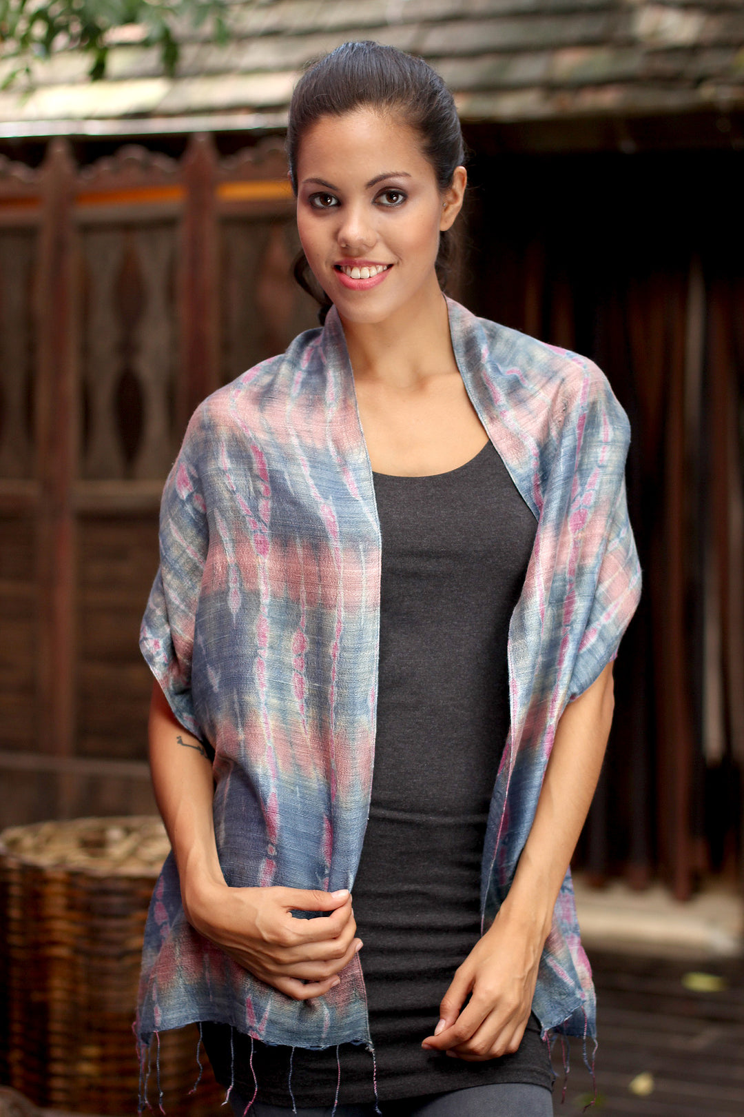 Silk Scarf from Thailand - Gray Wilderness