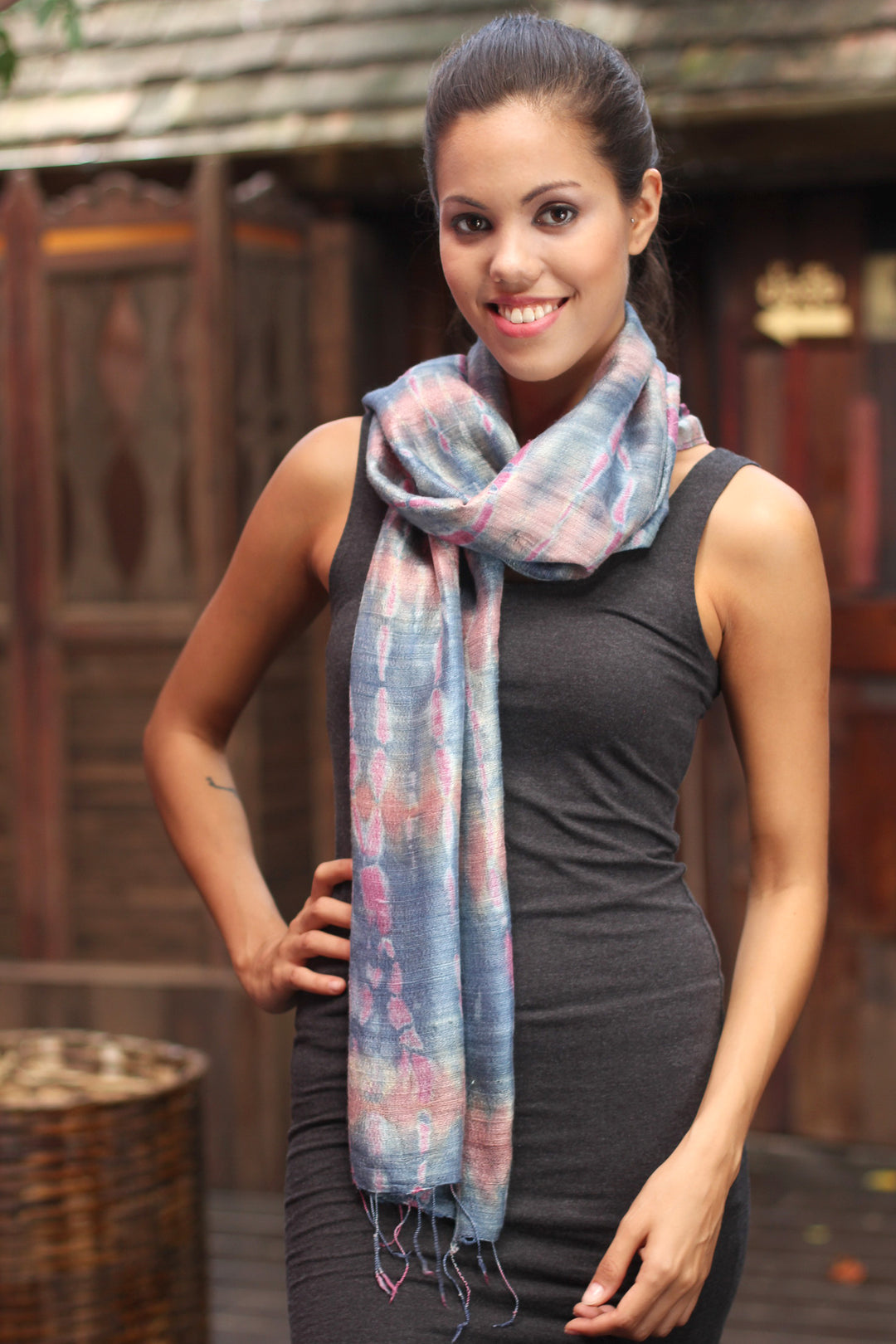 Silk Scarf from Thailand - Gray Wilderness