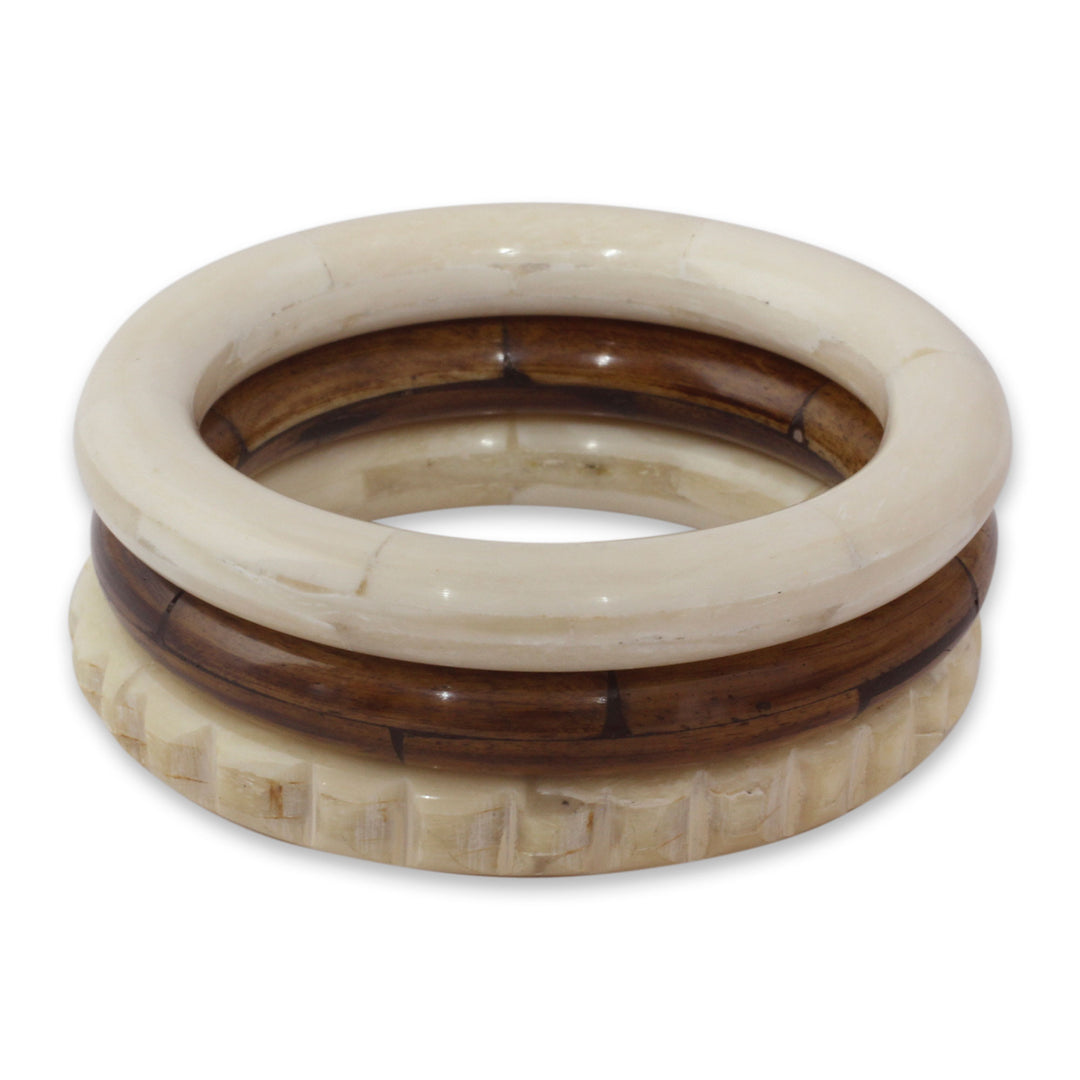 Bangle Bracelets Carved by Hand from Bone (Set of 3) - Delhi Harmony