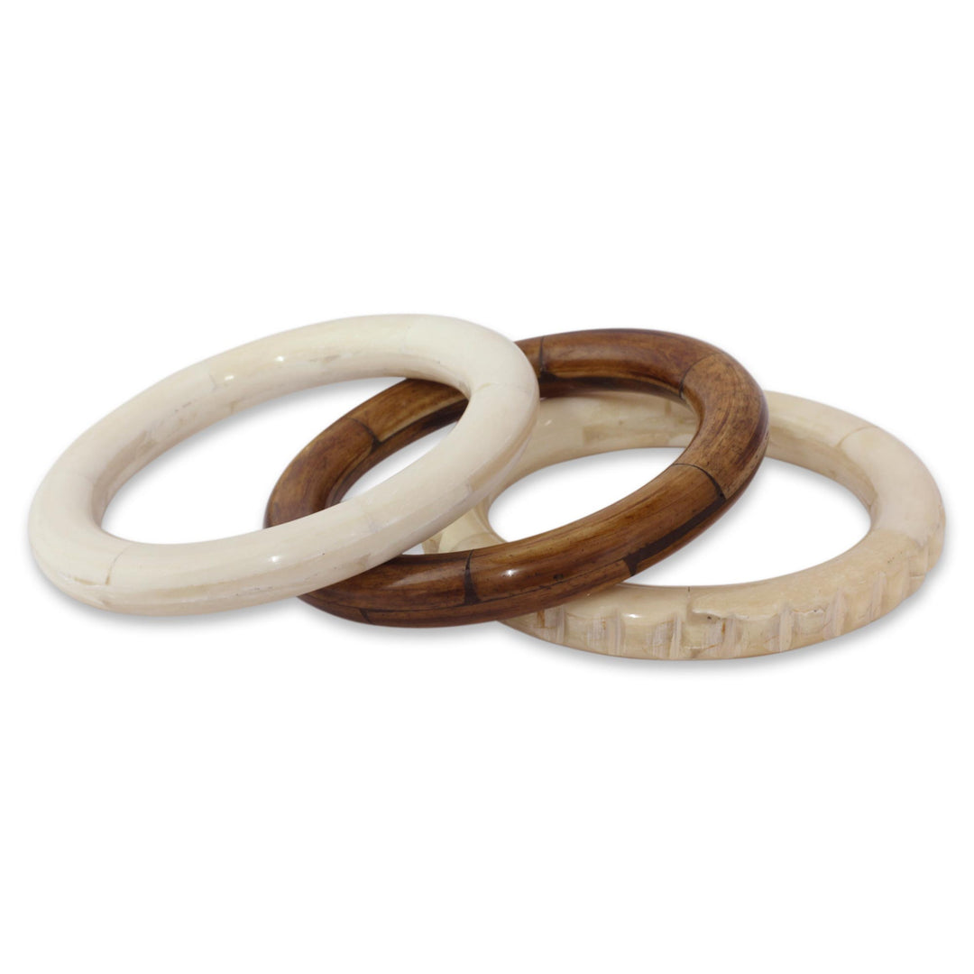Bangle Bracelets Carved by Hand from Bone (Set of 3) - Delhi Harmony