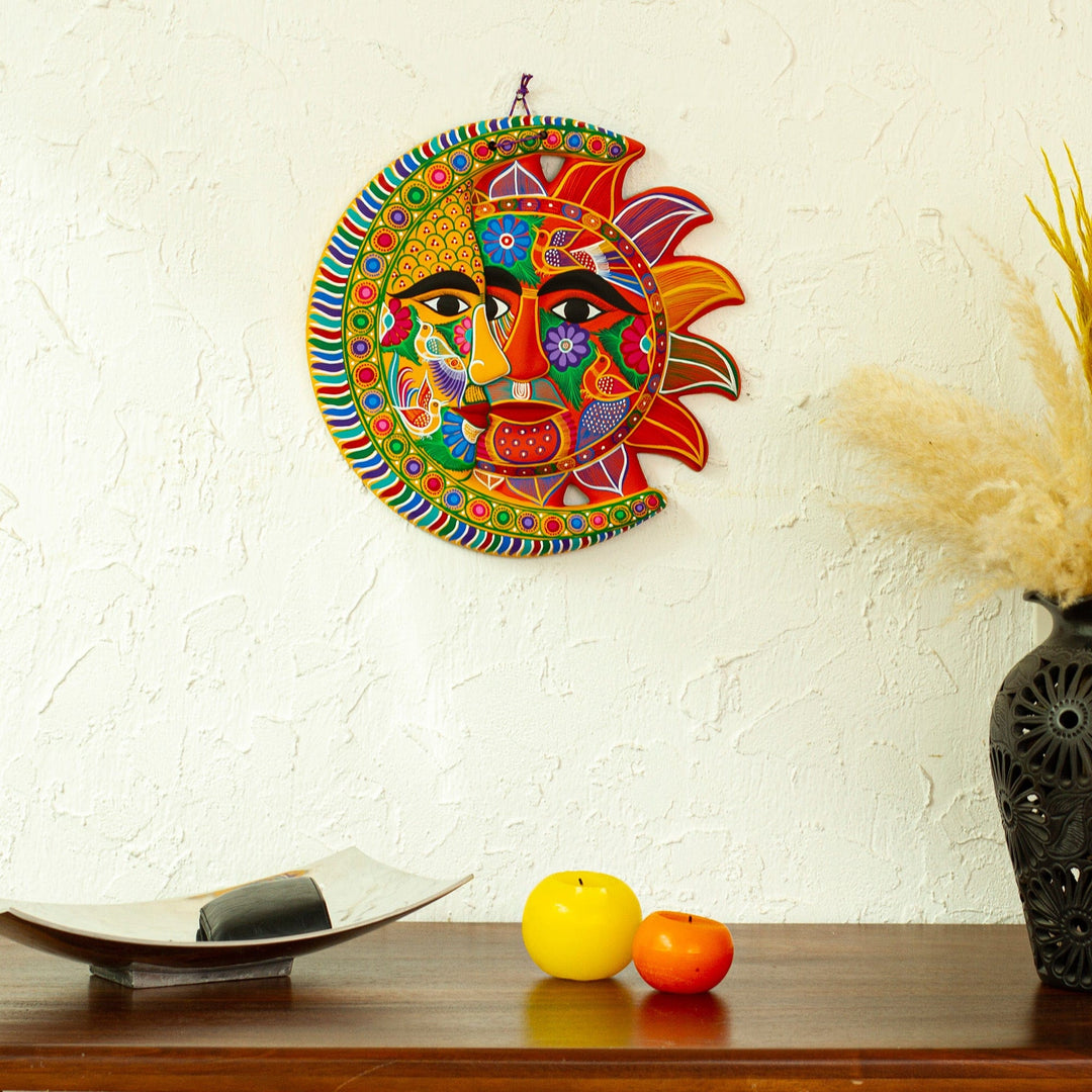 Yellow Hand Painted Sun and Moon Eclipse Ceramic Wall Art - Marigold Autumn