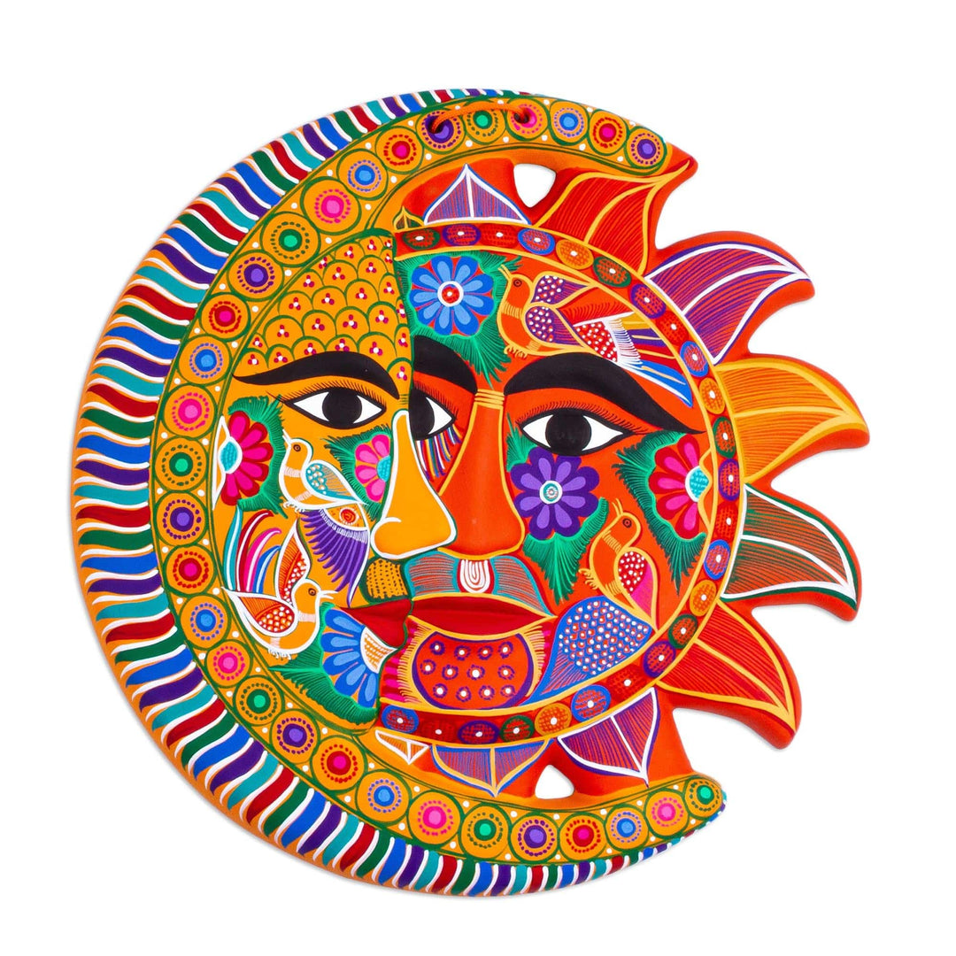 Yellow Hand Painted Sun and Moon Eclipse Ceramic Wall Art - Marigold Autumn