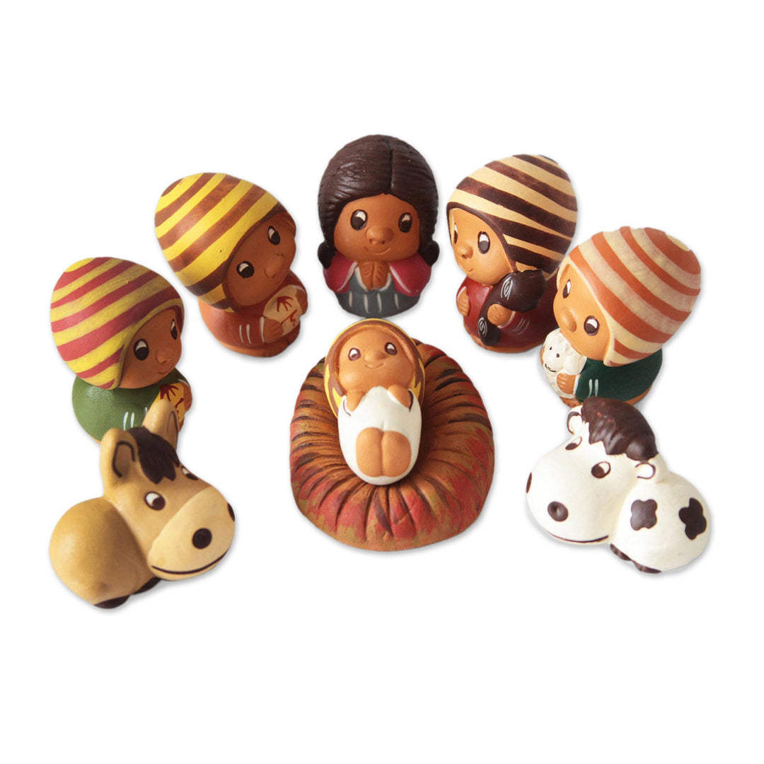 Folk Art Ceramic Figurines 9 Piece Nativity Set from Peru - Little Nativity
