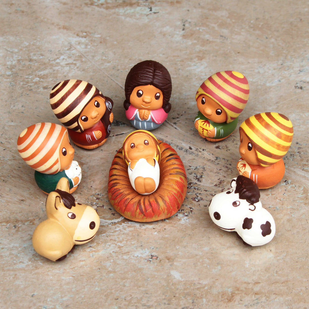 Folk Art Ceramic Figurines 9 Piece Nativity Set from Peru - Little Nativity