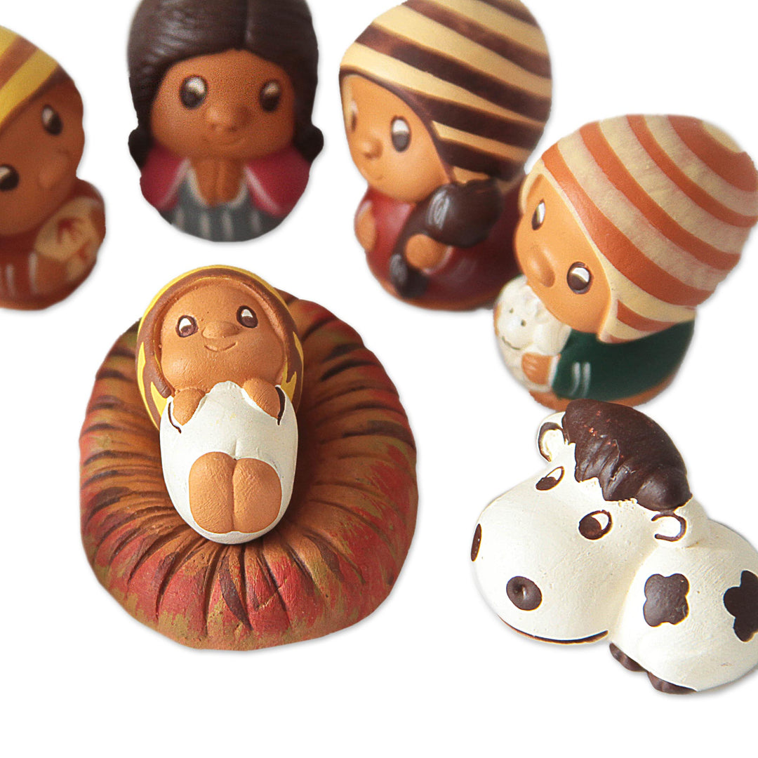 Folk Art Ceramic Figurines 9 Piece Nativity Set from Peru - Little Nativity