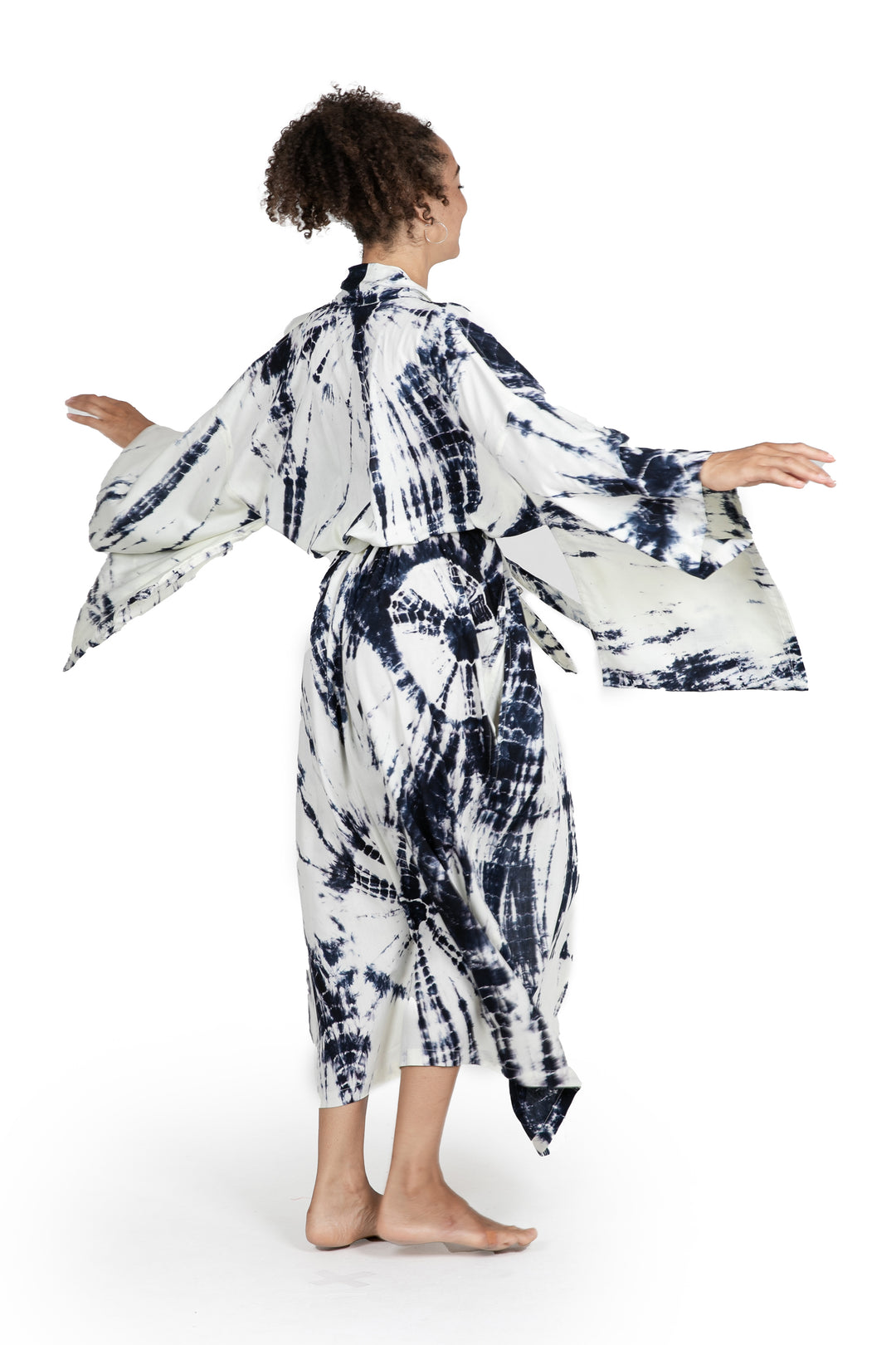 Women's Kimono Style Tie-dye Robe on Blue and Cream - High Energy