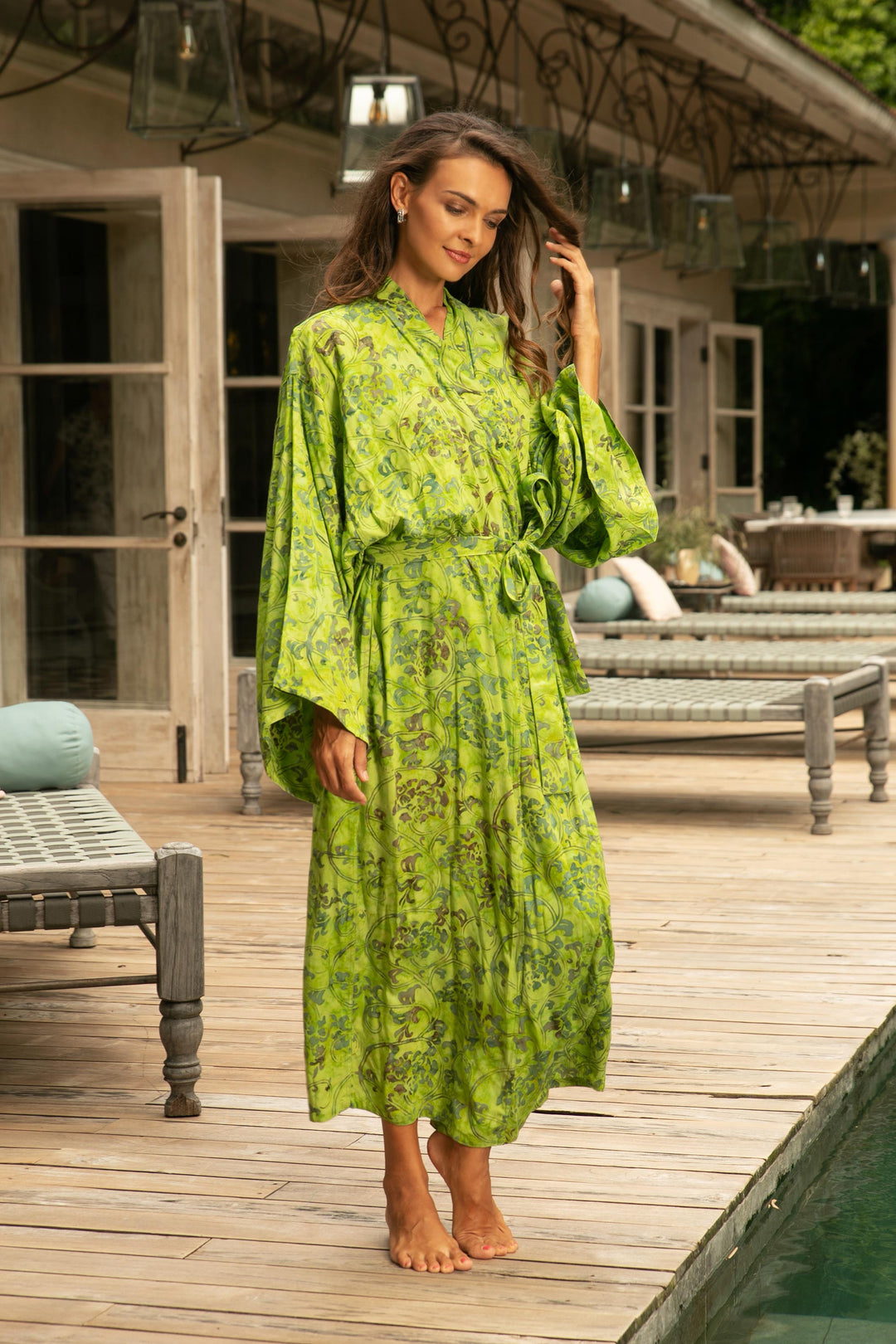 Hand Made Green Batik Robe - Emerald Forest