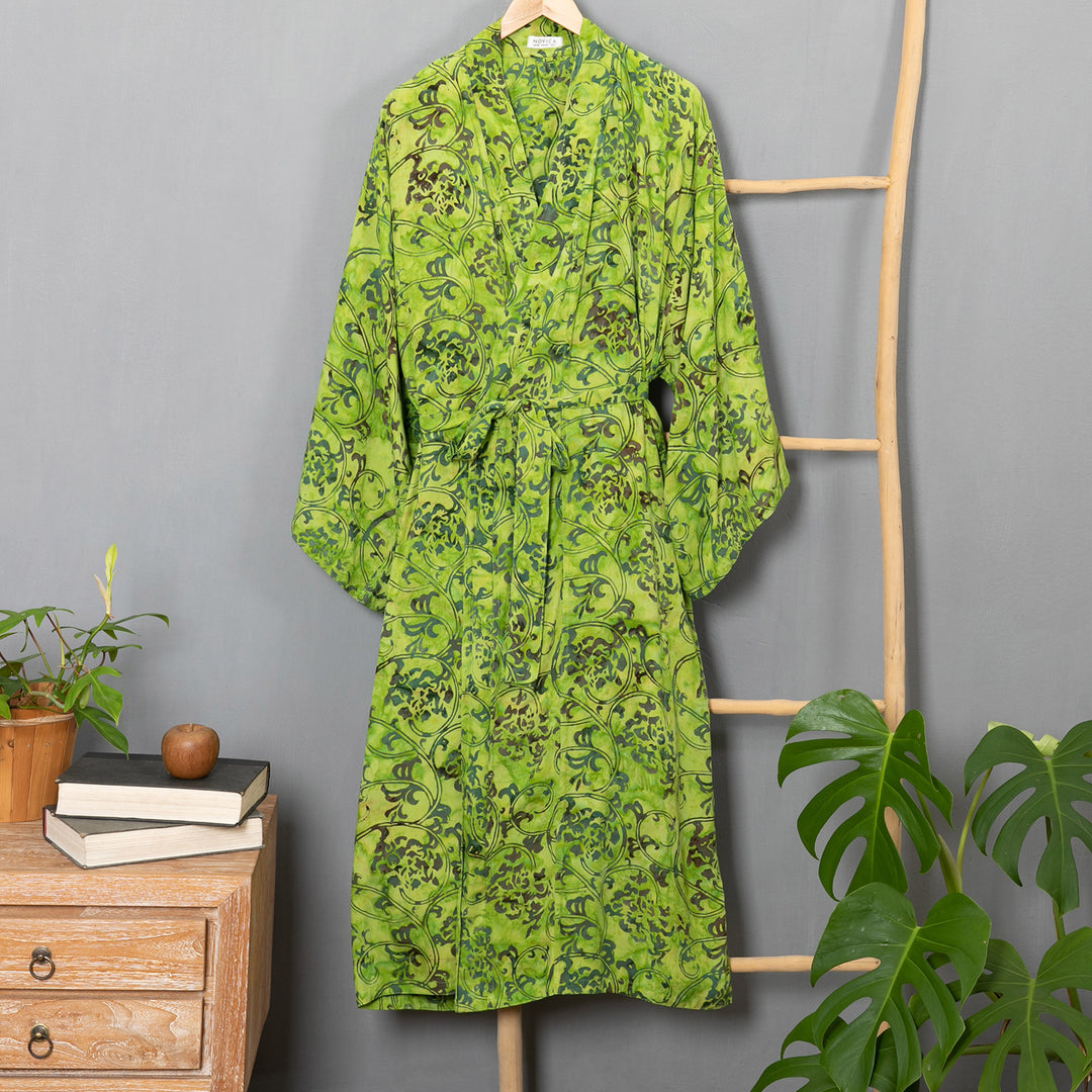 Hand Made Green Batik Robe - Emerald Forest