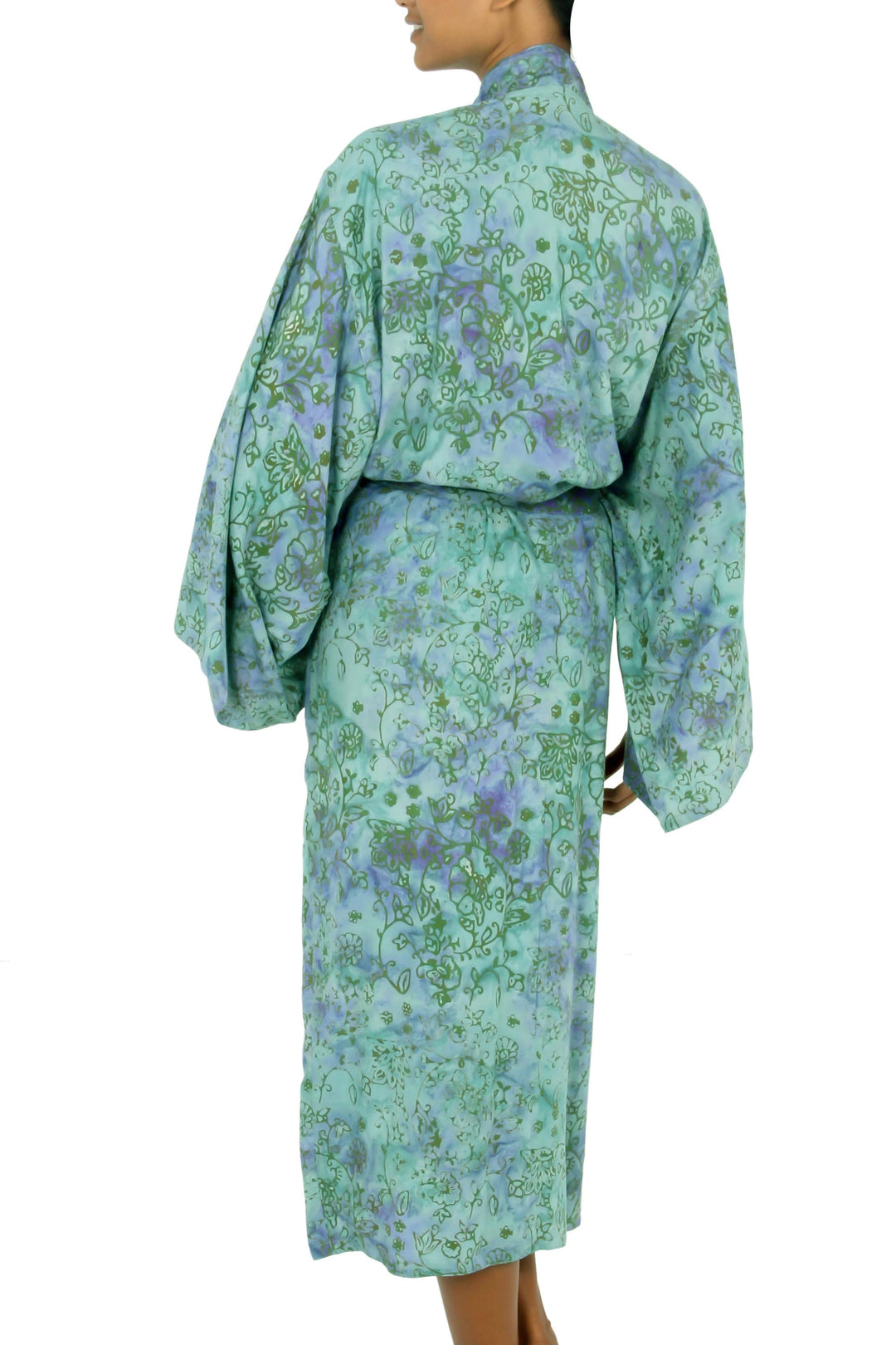 Artisan Crafted Women's Rayon Batik Robe - Misty Javanese Forest