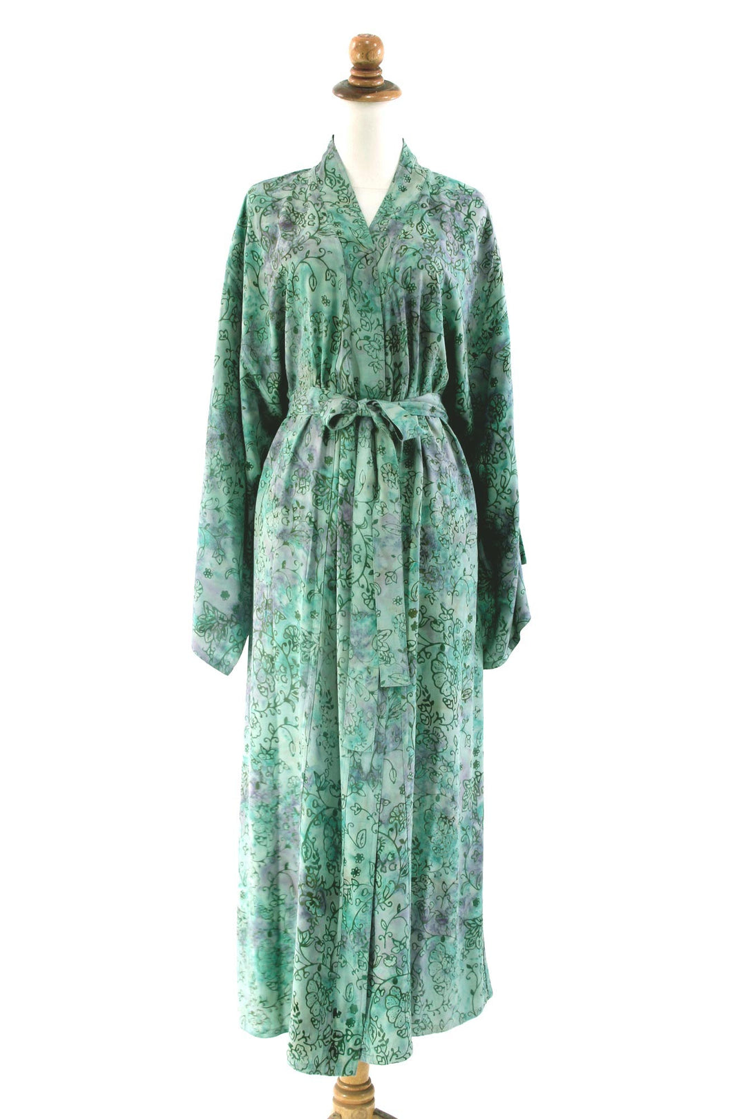 Artisan Crafted Women's Rayon Batik Robe - Misty Javanese Forest