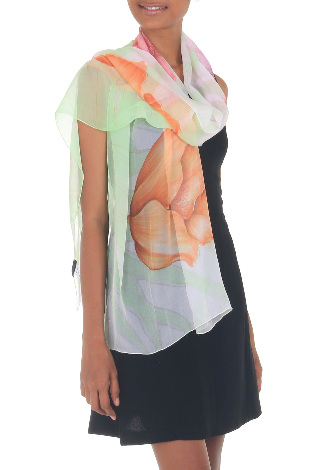 Handmade Floral Silk Painted Shawl - Glorious Blossoms