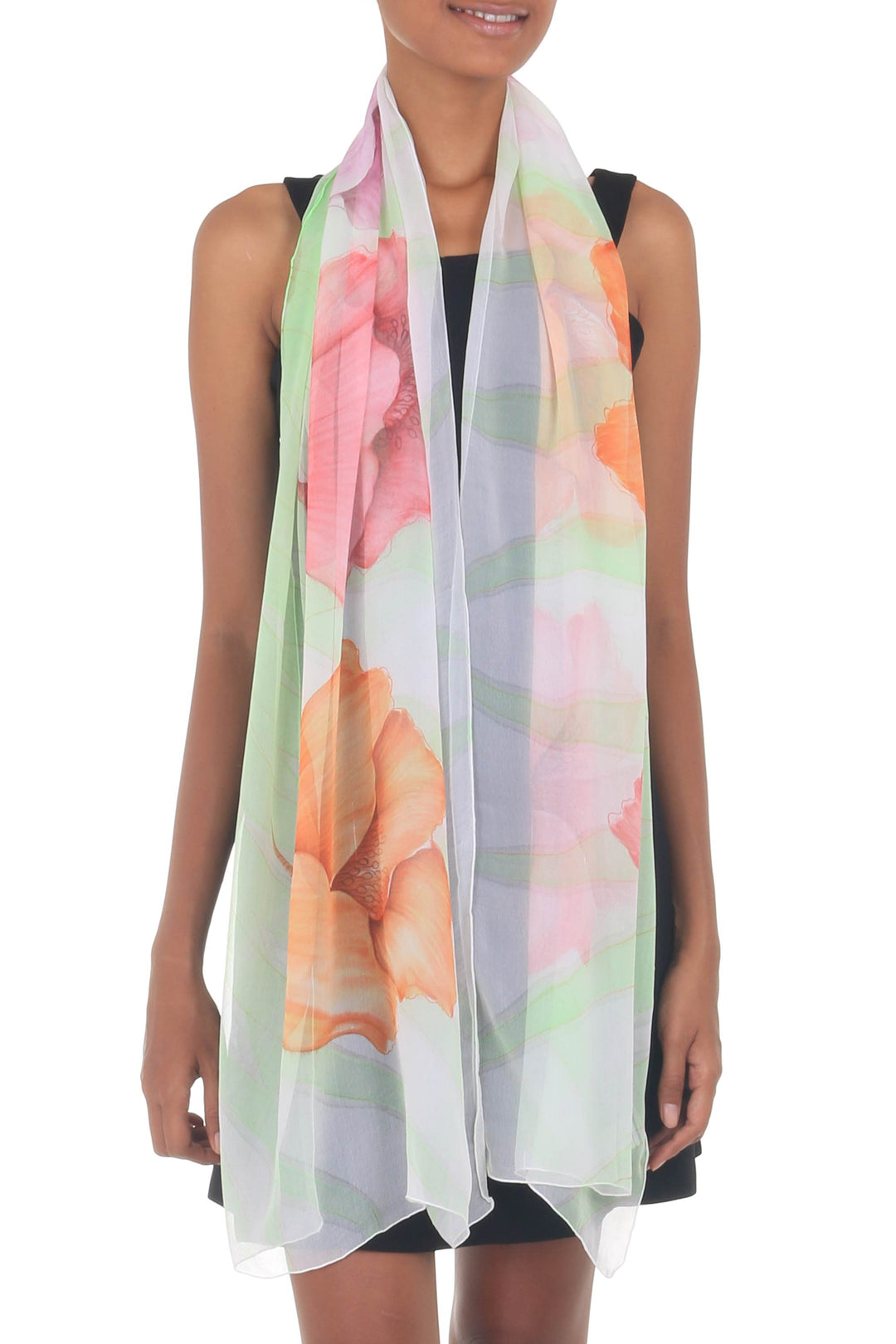 Handmade Floral Silk Painted Shawl - Glorious Blossoms