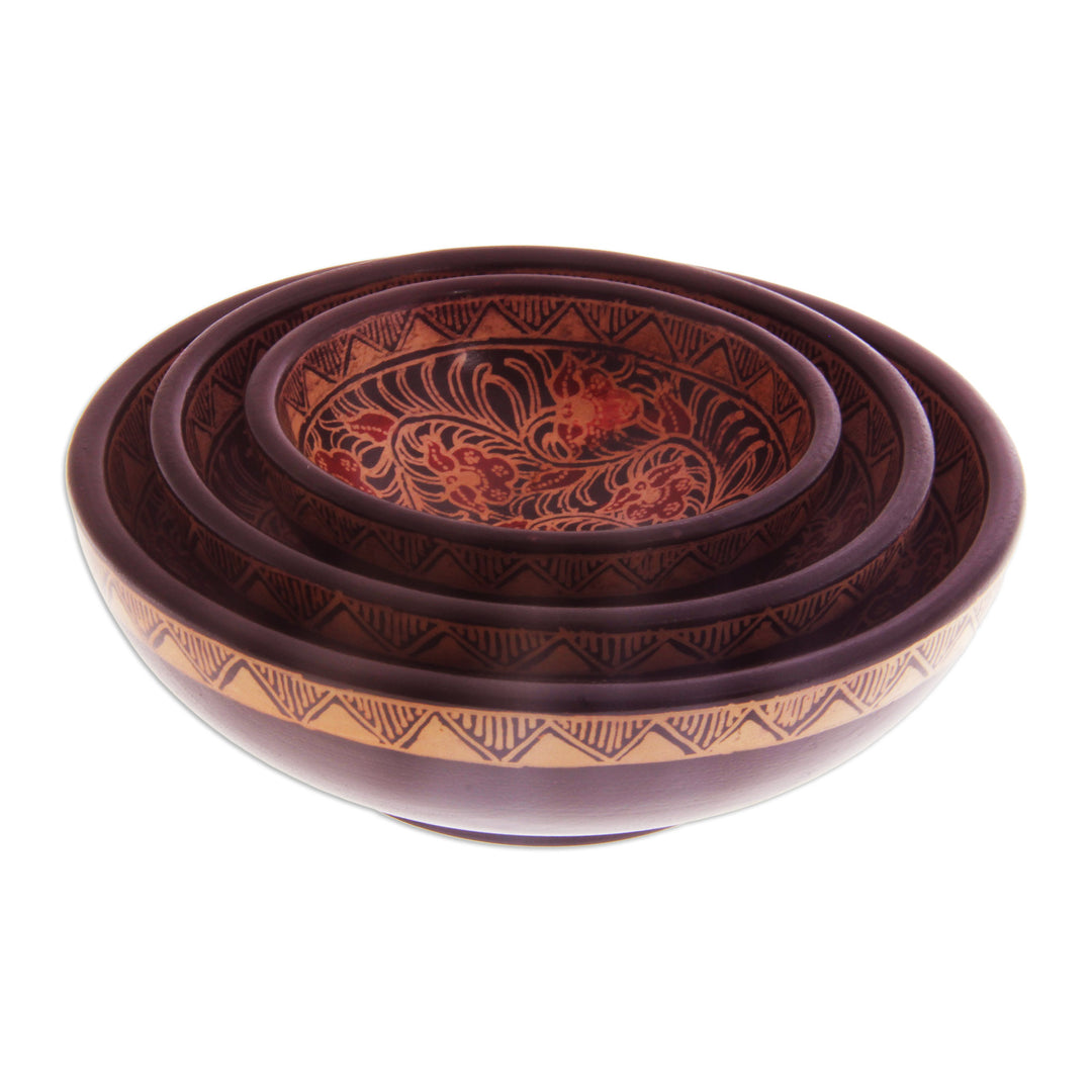 Wood batik centerpieces (Set of 3) - Javanese Vines