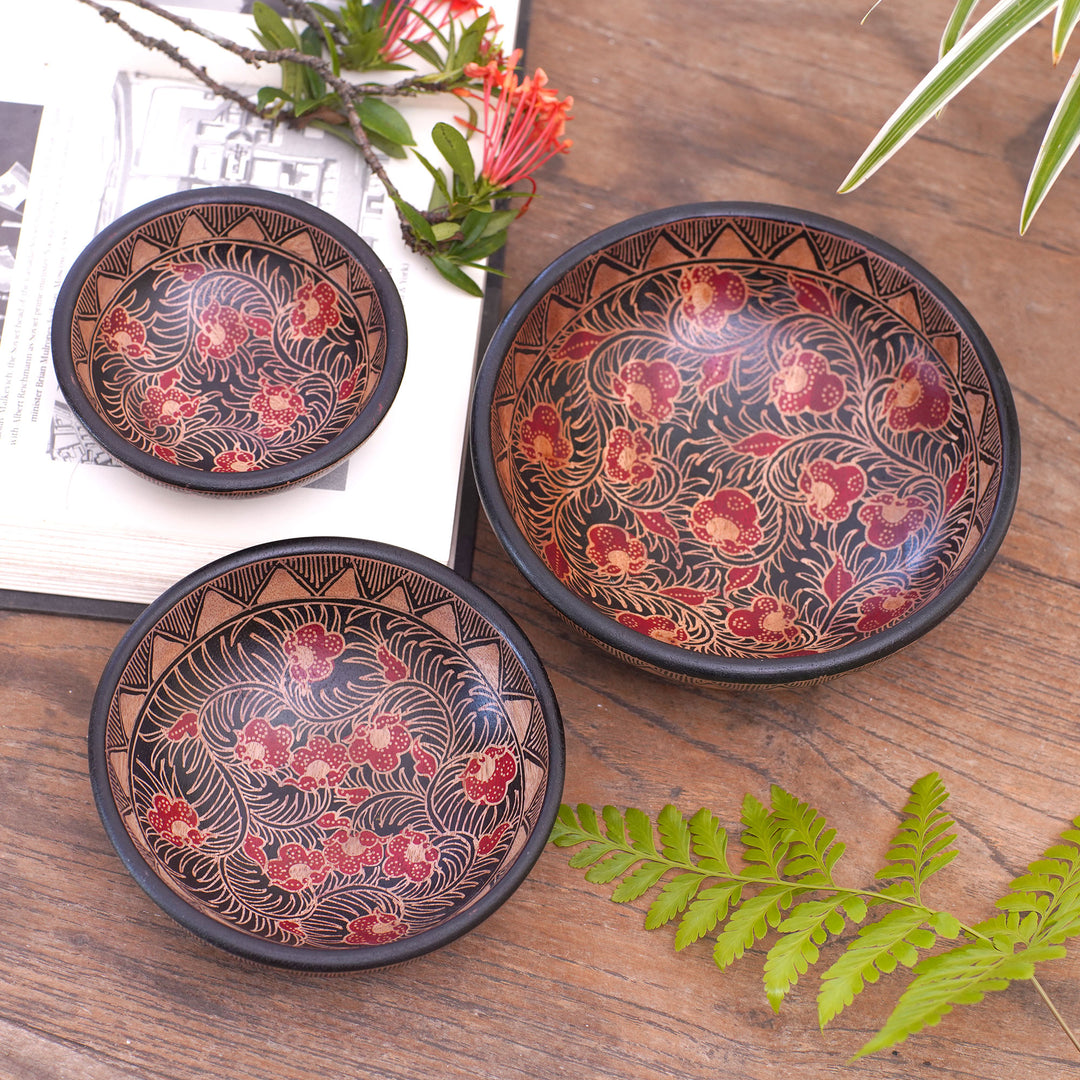 Wood batik centerpieces (Set of 3) - Javanese Vines