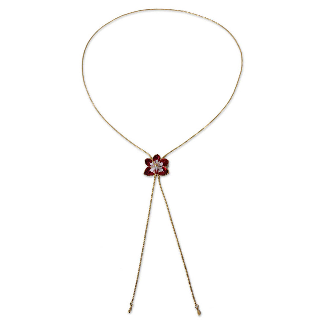Gold Plated Natural Orchid Necklace from Thailand - Scarlet Dancer
