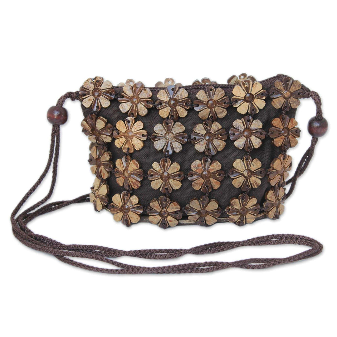 Handcrafted Floral Coconut Shell Shoulder Bag  - Petite Garden