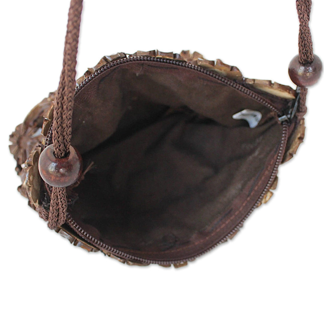 Handcrafted Floral Coconut Shell Shoulder Bag  - Petite Garden