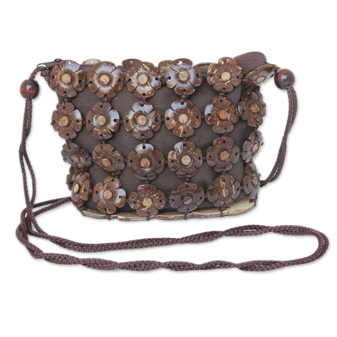 Fair Trade Floral Coconut Shell Shoulder Bag - Petite Blossoms