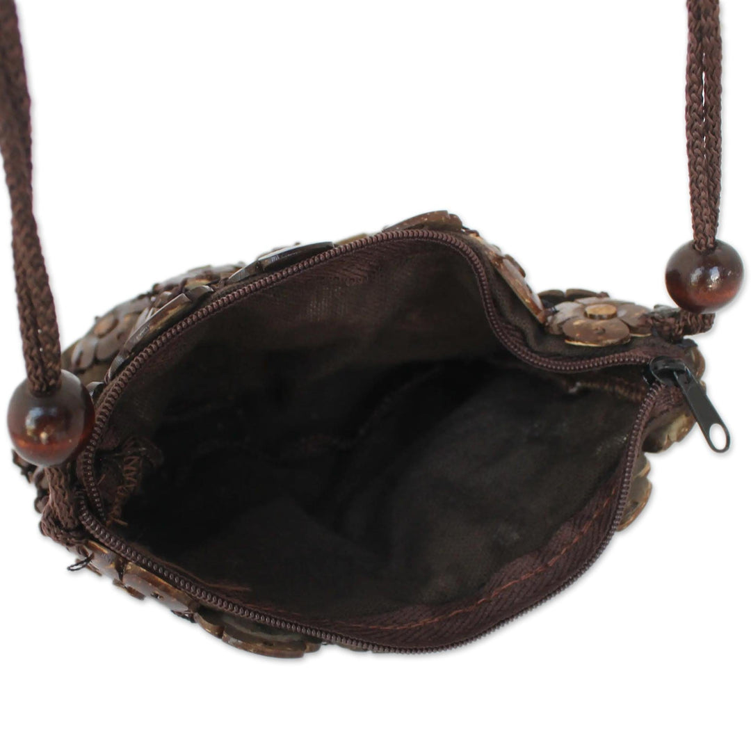 Fair Trade Floral Coconut Shell Shoulder Bag - Petite Blossoms